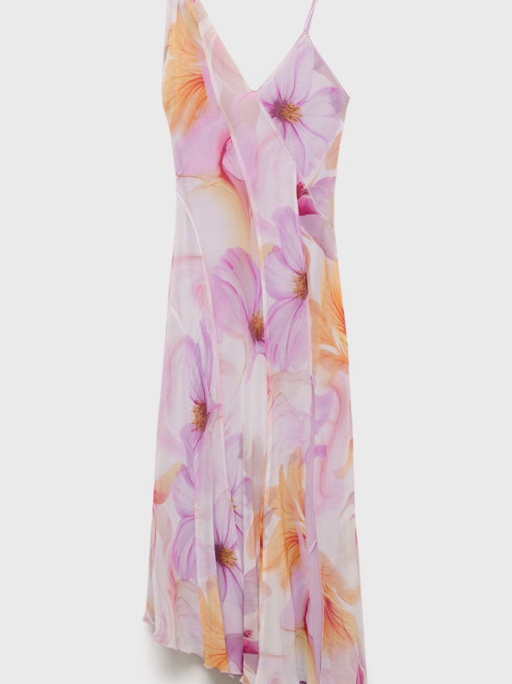 Mango Pink & Peach Floral Asymmetrical Slip Dress